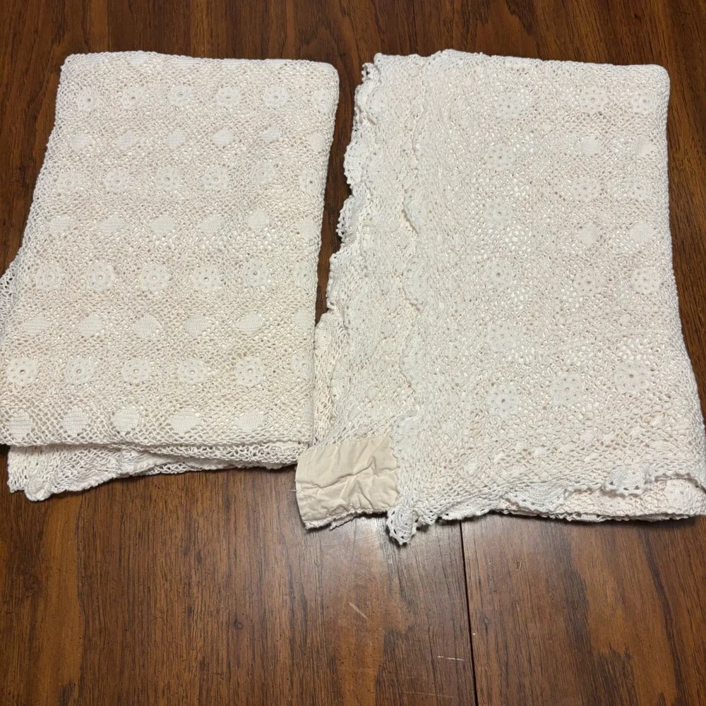 Hand-Crochet 100% Cotton Lace Window Curtain Panels (Pair of 2)